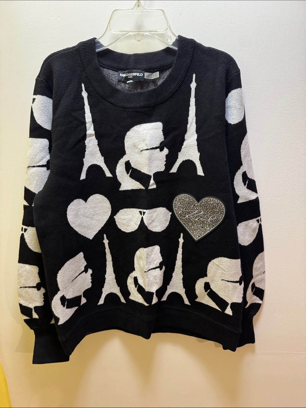 Karl Lagerfeld Black and White Eiffel Icon Crewneck Sweater